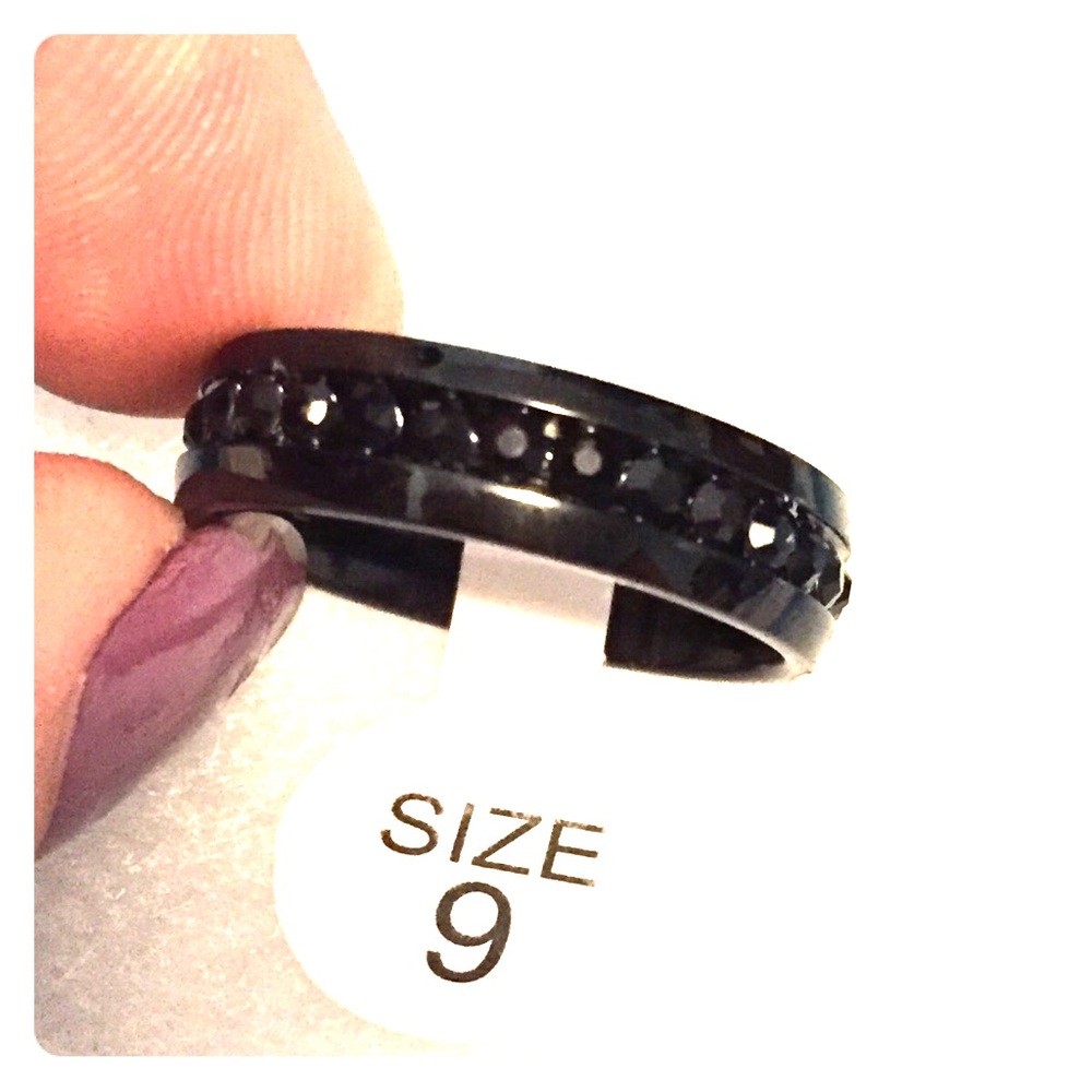 Titanium Band With Black Stones
